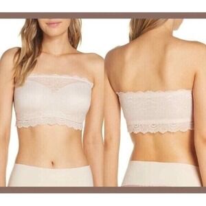 SPANX Undie-Tectable‎ Bandeau Bra M/M Creme Blush Lace Strapless Wireless Padded